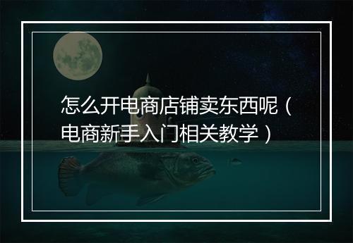 怎么开电商店铺卖东西呢（电商新手入门相关教学）