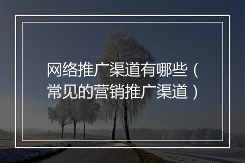 网络推广渠道有哪些（常见的营销推广渠道）