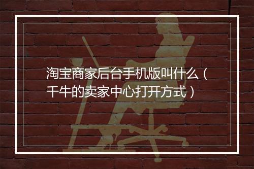 淘宝商家后台手机版叫什么（千牛的卖家中心打开方式）