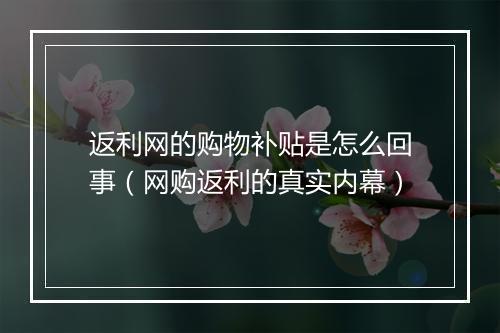 返利网的购物补贴是怎么回事（网购返利的真实内幕）