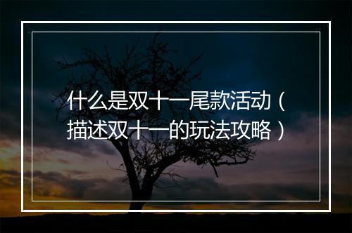 什么是双十一尾款活动（描述双十一的玩法攻略）