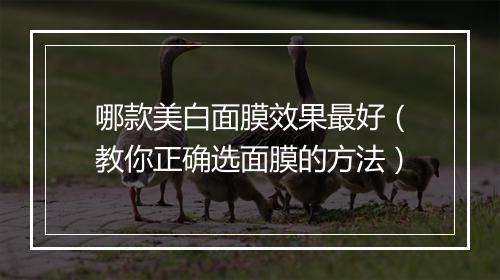 哪款美白面膜效果最好（教你正确选面膜的方法）