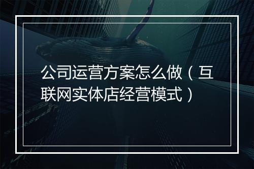 公司运营方案怎么做（互联网实体店经营模式）