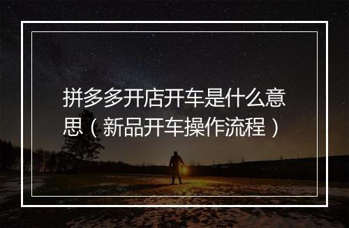 拼多多开店开车是什么意思（新品开车操作流程）