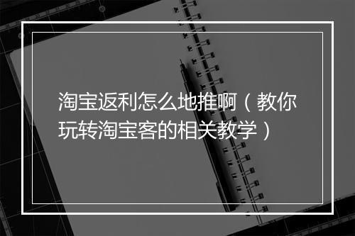淘宝返利怎么地推啊（教你玩转淘宝客的相关教学）