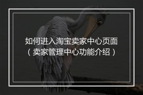 如何进入淘宝卖家中心页面（卖家管理中心功能介绍）