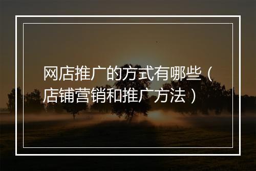 网店推广的方式有哪些（店铺营销和推广方法）