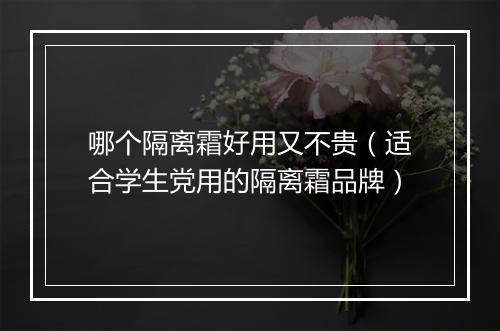 哪个隔离霜好用又不贵（适合学生党用的隔离霜品牌）