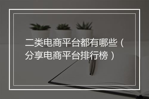 二类电商平台都有哪些（分享电商平台排行榜）
