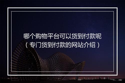 哪个购物平台可以货到付款呢（专门货到付款的网站介绍）