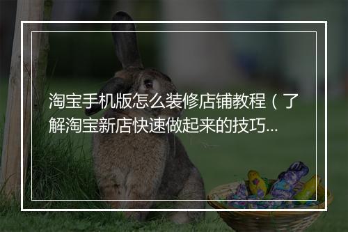 淘宝手机版怎么装修店铺教程（了解淘宝新店快速做起来的技巧）