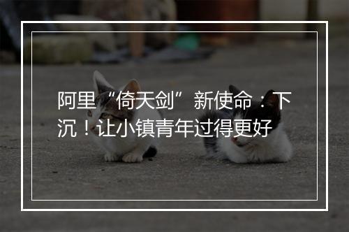 阿里“倚天剑”新使命：下沉！让小镇青年过得更好