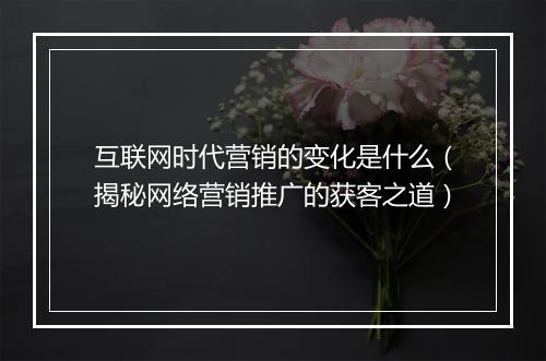 互联网时代营销的变化是什么（揭秘网络营销推广的获客之道）