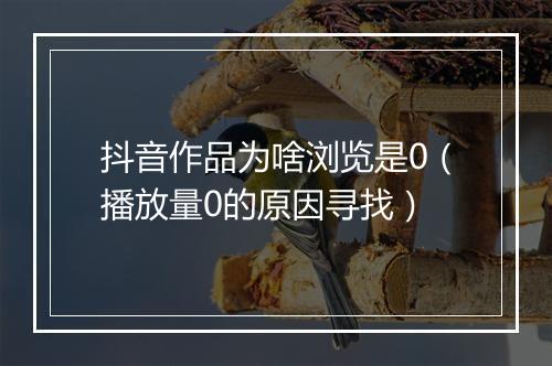 抖音作品为啥浏览是0（播放量0的原因寻找）