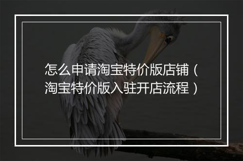 怎么申请淘宝特价版店铺（淘宝特价版入驻开店流程）