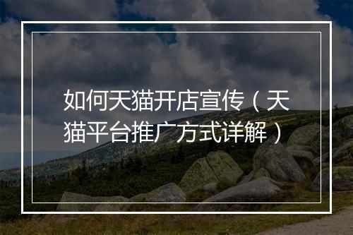 如何天猫开店宣传（天猫平台推广方式详解）