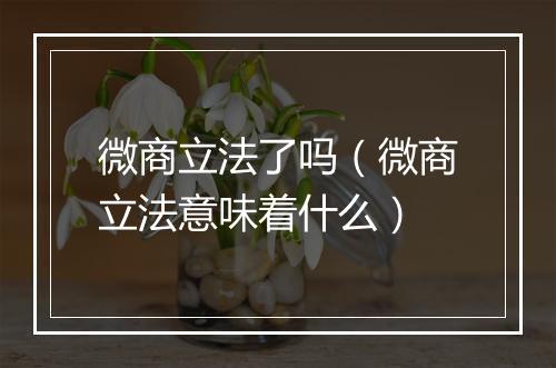 微商立法了吗（微商立法意味着什么）
