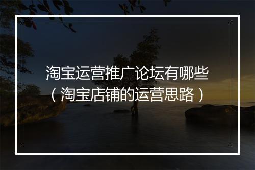 淘宝运营推广论坛有哪些（淘宝店铺的运营思路）