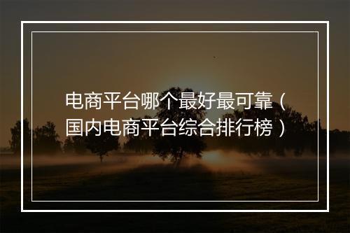 电商平台哪个最好最可靠（国内电商平台综合排行榜）