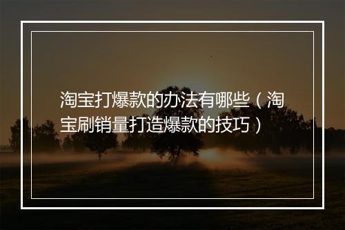 淘宝打爆款的办法有哪些（淘宝刷销量打造爆款的技巧）