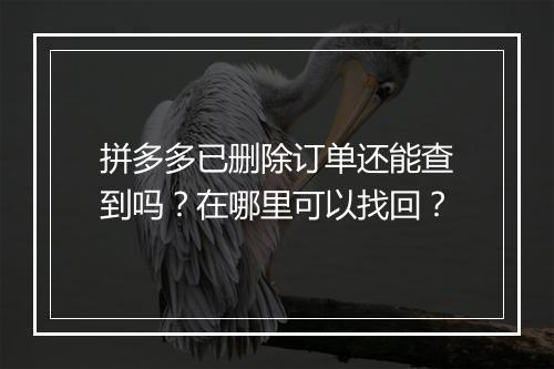 拼多多已删除订单还能查到吗？在哪里可以找回？