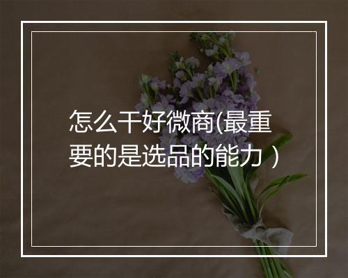 怎么干好微商(最重要的是选品的能力）