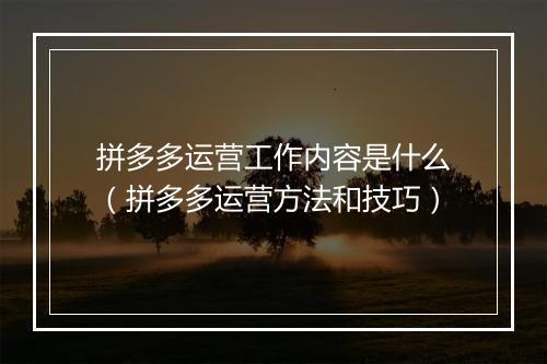 拼多多运营工作内容是什么（拼多多运营方法和技巧）
