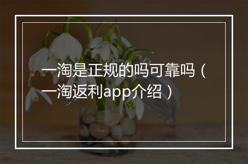 一淘是正规的吗可靠吗（一淘返利app介绍）