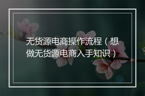 无货源电商操作流程（想做无货源电商入手知识）