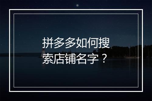 拼多多如何搜索店铺名字？