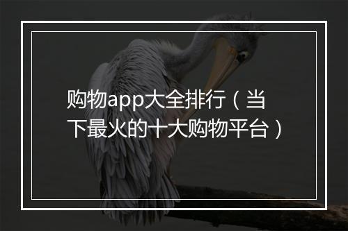 购物app大全排行（当下最火的十大购物平台）