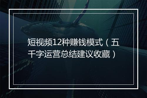 短视频12种赚钱模式（五千字运营总结建议收藏）