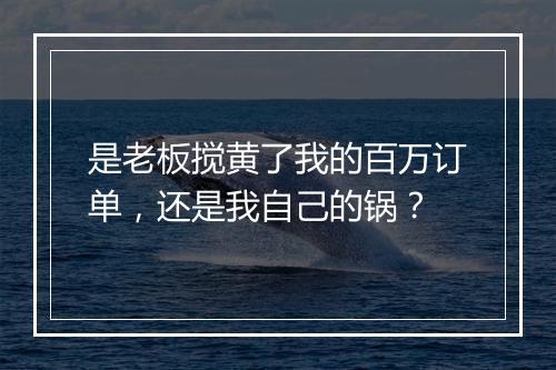 是老板搅黄了我的百万订单，还是我自己的锅？