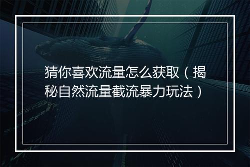 猜你喜欢流量怎么获取（揭秘自然流量截流暴力玩法）