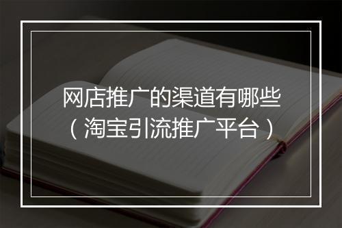 网店推广的渠道有哪些（淘宝引流推广平台）