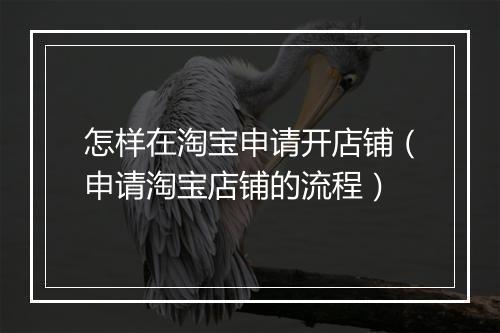怎样在淘宝申请开店铺（申请淘宝店铺的流程）