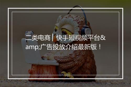 二类电商 ▏快手短视频平台&广告投放介绍最新版！