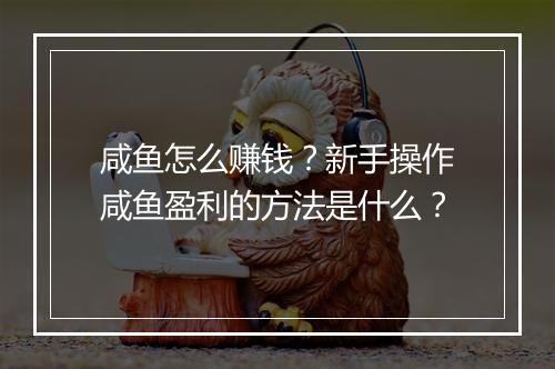 咸鱼怎么赚钱？新手操作咸鱼盈利的方法是什么？