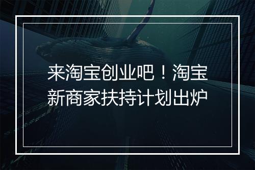 来淘宝创业吧！淘宝新商家扶持计划出炉