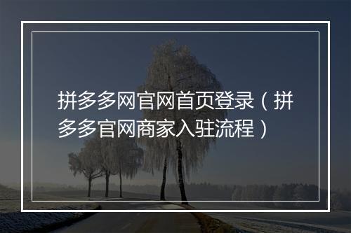 拼多多网官网首页登录（拼多多官网商家入驻流程）