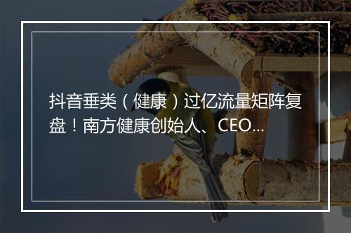 抖音垂类（健康）过亿流量矩阵复盘！南方健康创始人、CEO 傅泉｜夜话会 64