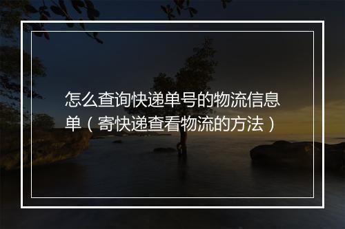 怎么查询快递单号的物流信息单（寄快递查看物流的方法）