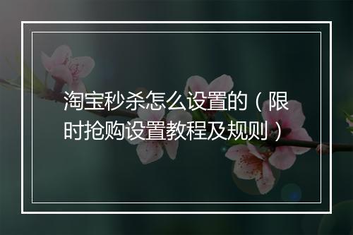淘宝秒杀怎么设置的（限时抢购设置教程及规则）