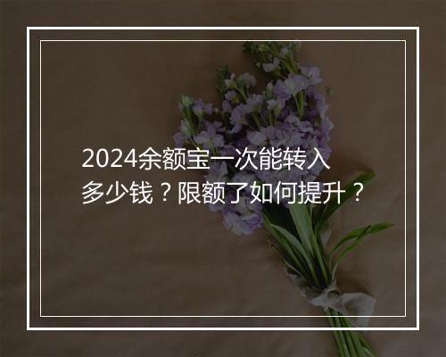 2024余额宝一次能转入多少钱？限额了如何提升？