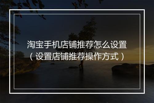淘宝手机店铺推荐怎么设置（设置店铺推荐操作方式）