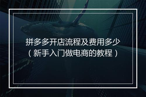 拼多多开店流程及费用多少（新手入门做电商的教程）