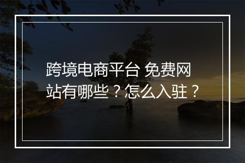 跨境电商平台 免费网站有哪些？怎么入驻？