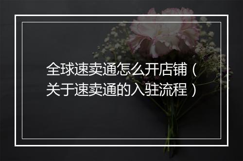 全球速卖通怎么开店铺（关于速卖通的入驻流程）