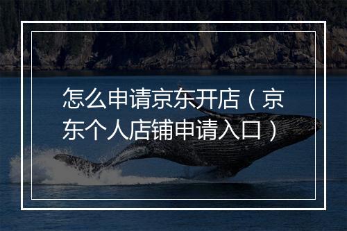 怎么申请京东开店（京东个人店铺申请入口）