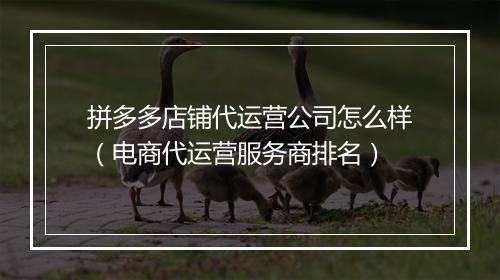 拼多多店铺代运营公司怎么样（电商代运营服务商排名）
